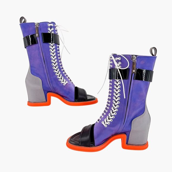 Louis Vuitton Moonlight Lace-Up Boots Size 37.5 US 7.5 Women’s Purple Satin - Picture 11 of 15